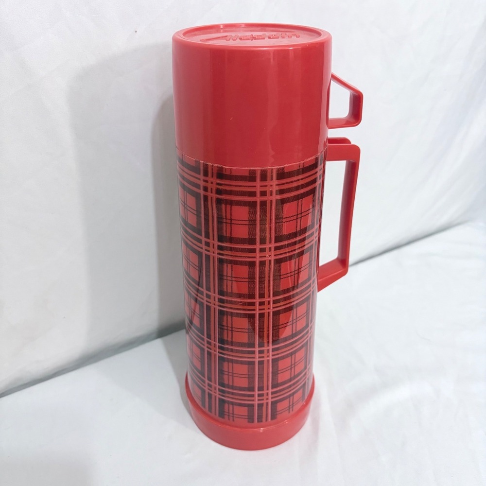 Aladdin Thermos Red Plaid Vintage Style 1 Quart Capacity with Cup Handle‎ 1QT